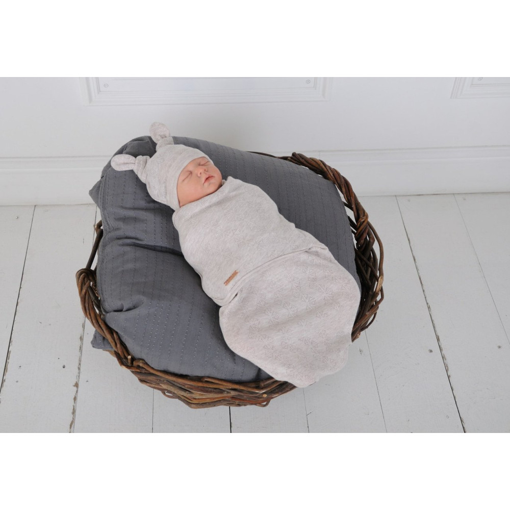 Пелюшка кокон на липучках + шапочка MagBaby Wind, бежевий меланж (3-6 міс.)