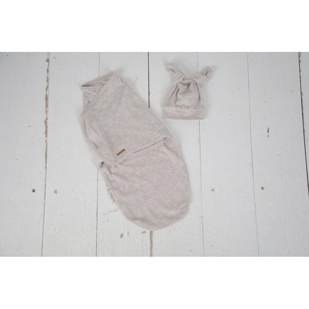 Пелюшка кокон на липучках + шапочка MagBaby Wind, бежевий меланж (3-6 міс.)