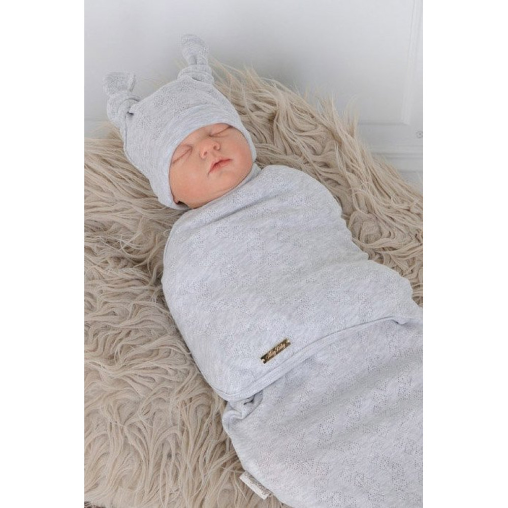 Пеленка кокон на липучках + шапочка MagBaby Wind, серый меланж (3-6 мес.)