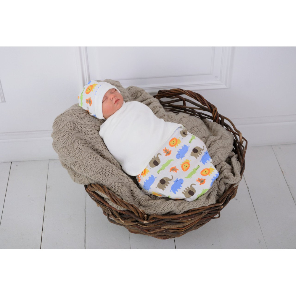Пелюшка кокон на липучках + шапочка MagBaby Сафарі (3-6 міс.)