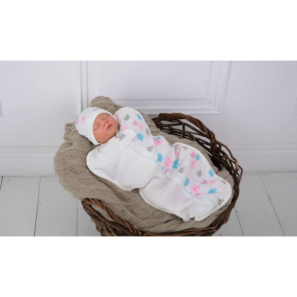 Євро пелюшка кокон + шапочка MagBaby Слоніки (0-3 міс.)