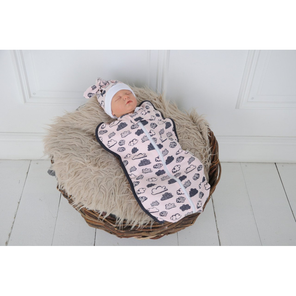 Євро пелюшка кокон на блискавці + шапочка MagBaby Хмара рожева (3-6 міс.)