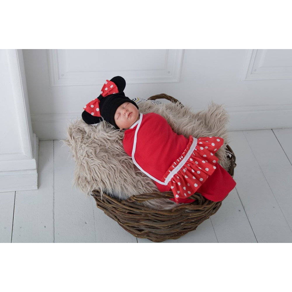 Пеленка кокон на липучках + шапочка MagBaby Минни Маус (0-3 мес.)