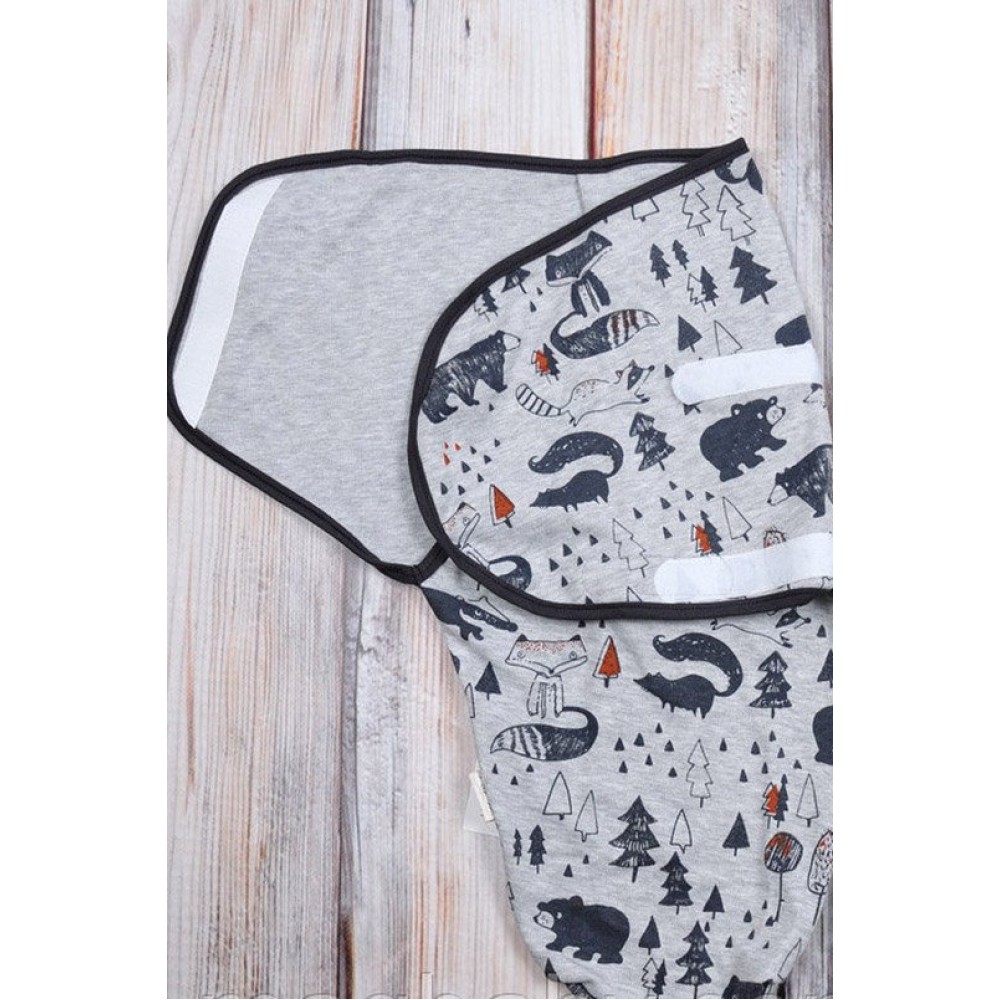 Пеленка кокон на липучках + шапочка MagBaby Лес, серый меланж (3-6 мес.)