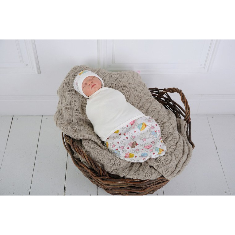 Пеленка кокон на липучках + шапочка MagBaby Кекс (0-3 мес.)