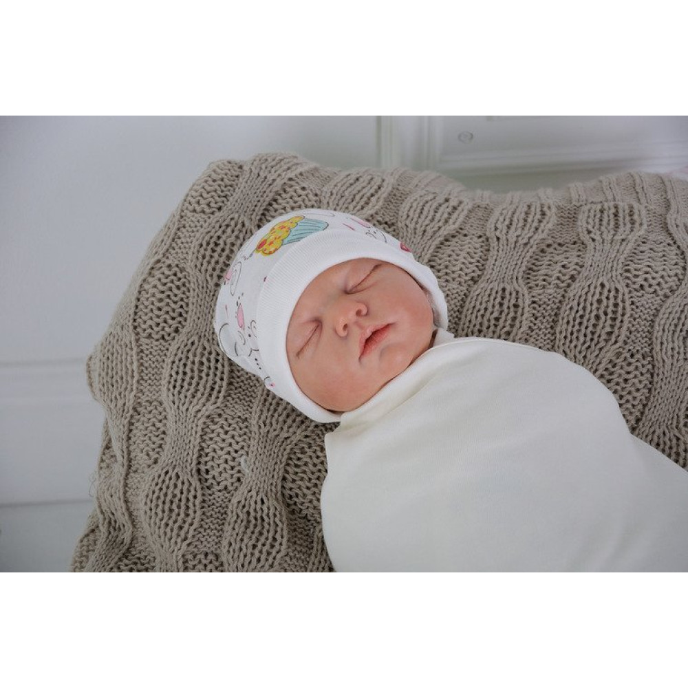 Пеленка кокон на липучках + шапочка MagBaby Кекс (0-3 мес.)
