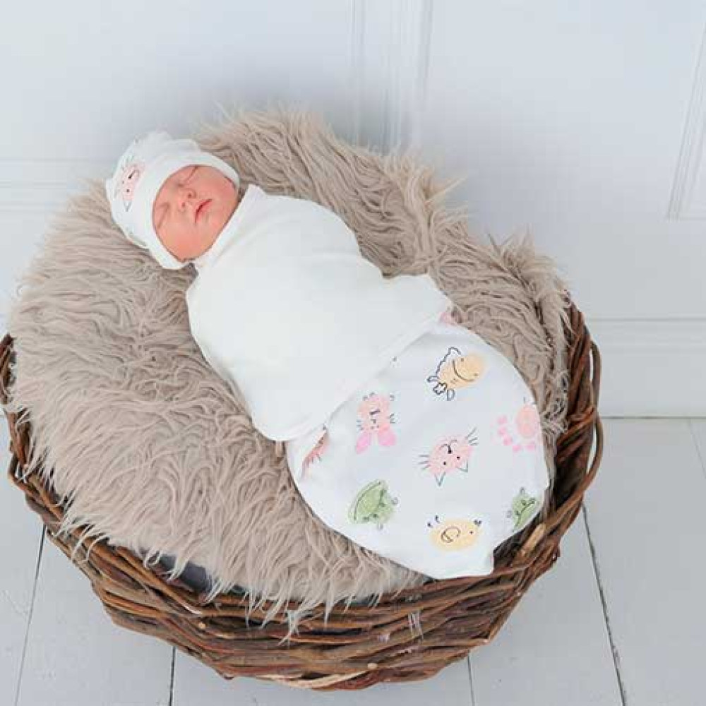 Пеленка кокон на липучках + шапочка MagBaby Акварель (0-3 мес.)