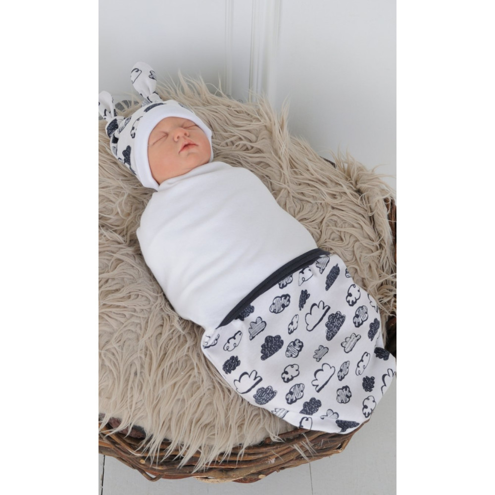 Пелюшка кокон на липучках + шапочка MagBaby Хмара білі (3-6 міс.)