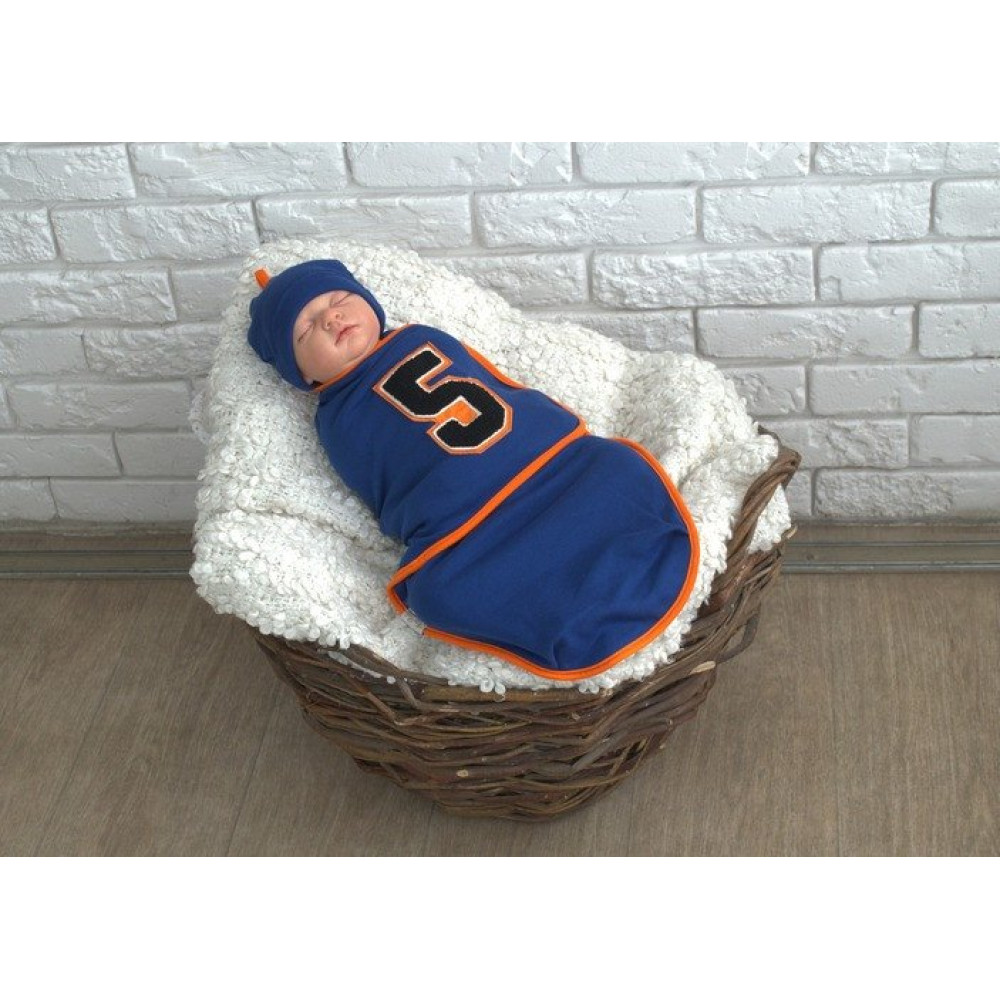 Пеленка кокон на липучках Its a five MagBaby + шапочка MagBaby синяя (0-3 мес.)