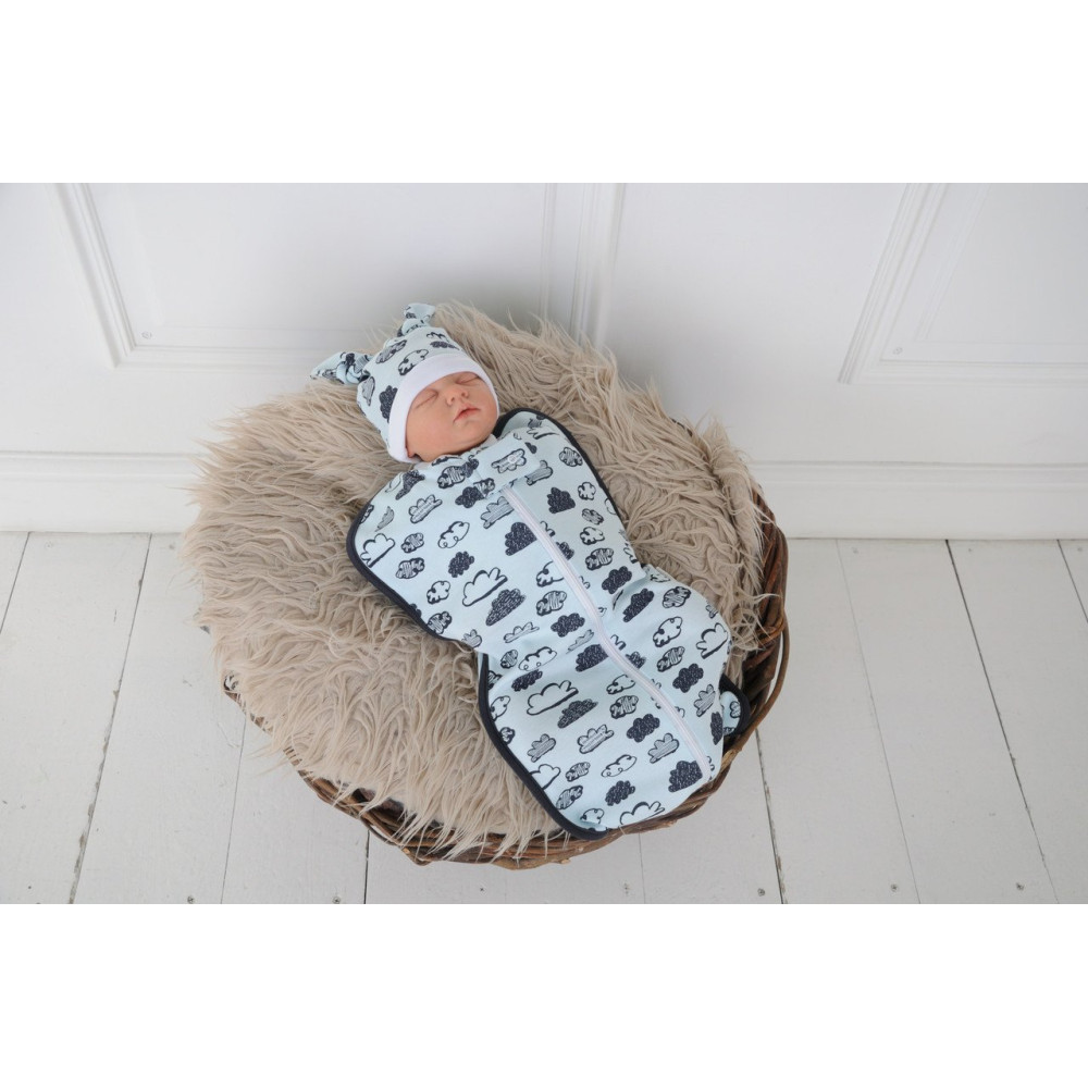 Євро пелюшка кокон на блискавці + шапочка MagBaby Хмара блакитні (3-6 міс.)