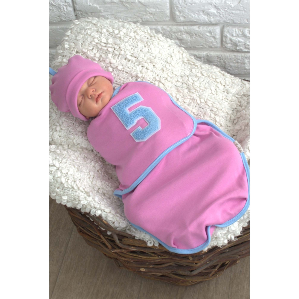 Пеленка кокон на липучках Its a five MagBaby + шапочка MagBaby розовая (0-3 мес.)