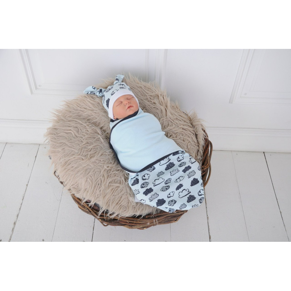 Пелюшка кокон на липучках + шапочка MagBaby Хмари блакитні (3-6 міс.)