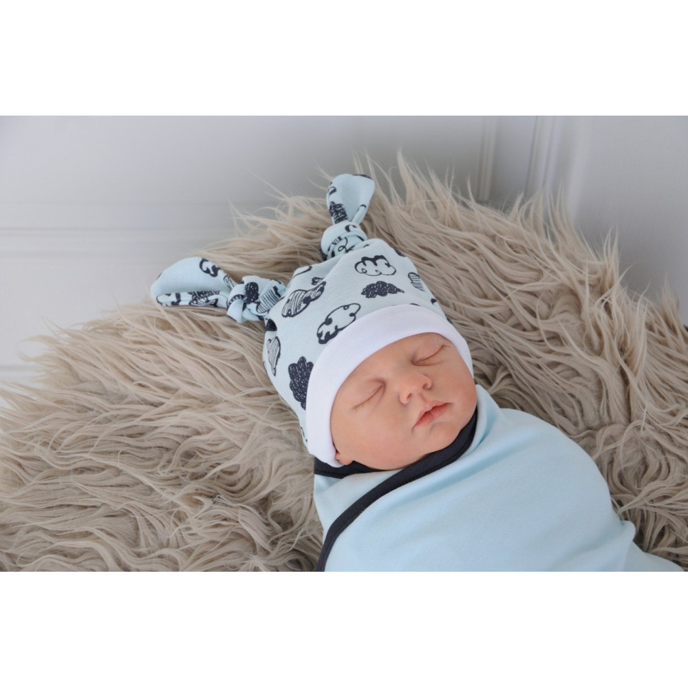 Пелюшка кокон на липучках + шапочка MagBaby Хмари блакитні (3-6 міс.)