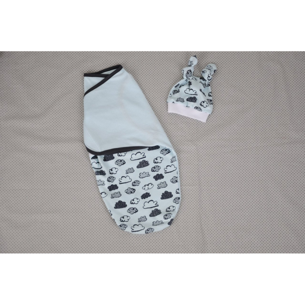 Пелюшка кокон на липучках + шапочка MagBaby Хмари блакитні (3-6 міс.)