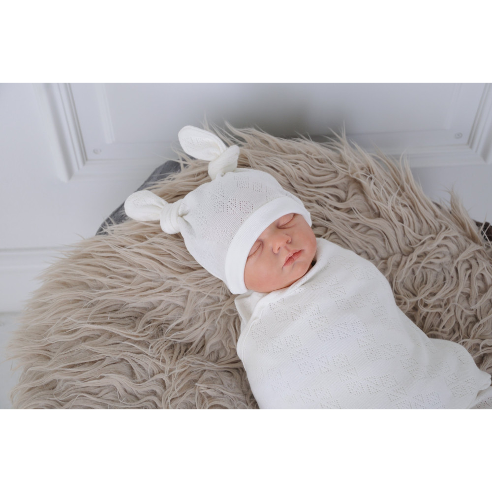 Пелюшка кокон на липучках + шапочка MagBaby Wind, молоко (0-3 міс.)