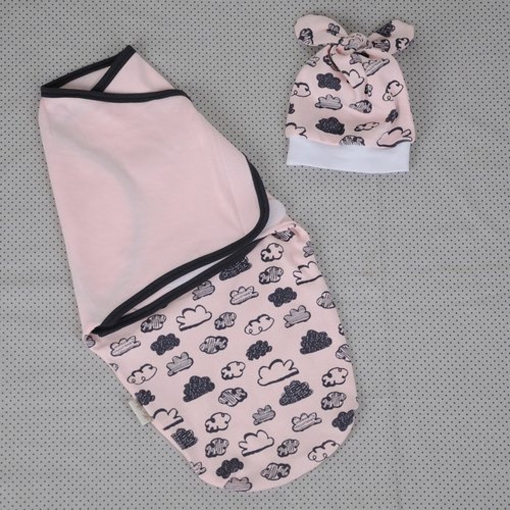 Пеленка кокон на липучках + шапочка MagBaby Облачка розовые (3-6 мес.) 100372