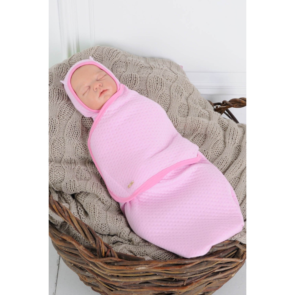 Пеленка кокон на липучках MagBaby Капитоне + шапочка MagBaby розовая (0-3 мес.)