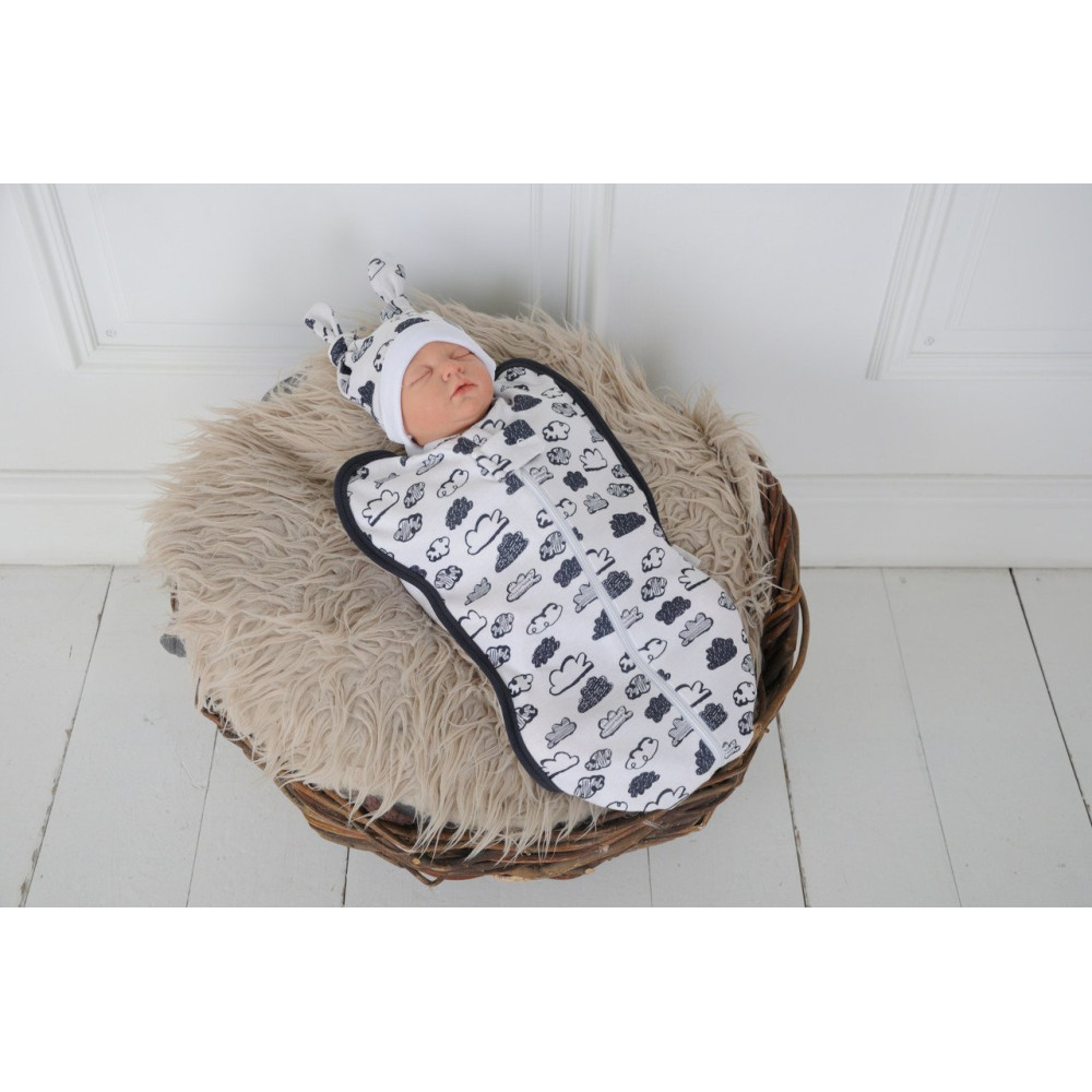 Євро пелюшка кокон на блискавці + шапочка MagBaby Хмара білі (0-3 міс.)