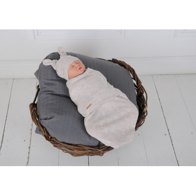 Пелюшка кокон на липучках + шапочка MagBaby Wind, бежевий меланж (0-3 міс.)