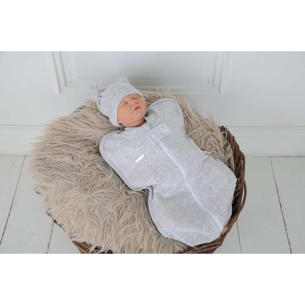 Євро пелюшка кокон на блискавці + шапочка MagBaby Wind, сірий меланж (3-6 міс.)