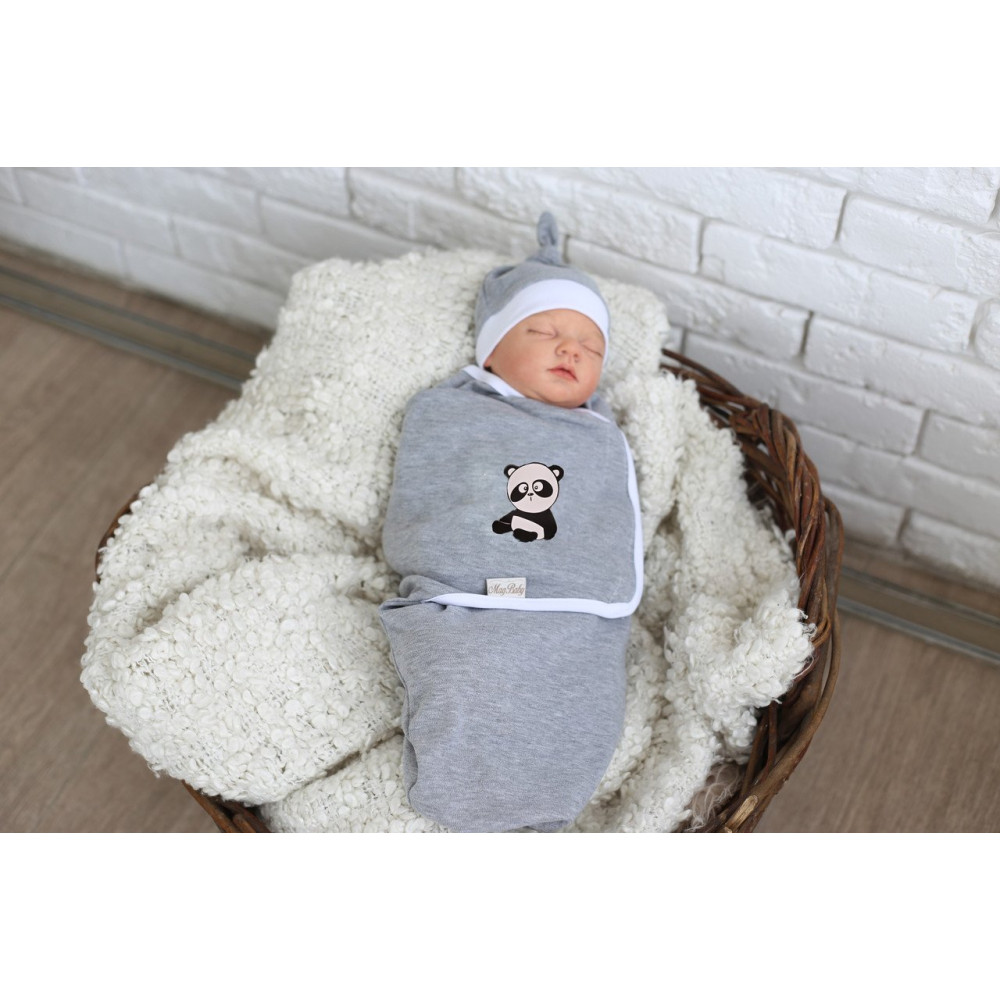 Пеленка кокон на липучках + шапочка MagBaby Панда (3-6 мес.)