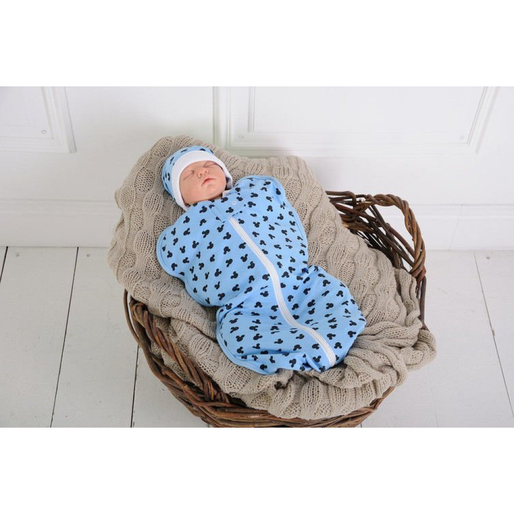 Євро пелюшка кокон на блискавці + шапочка MagBaby Міккі Маус (3-6 міс.)