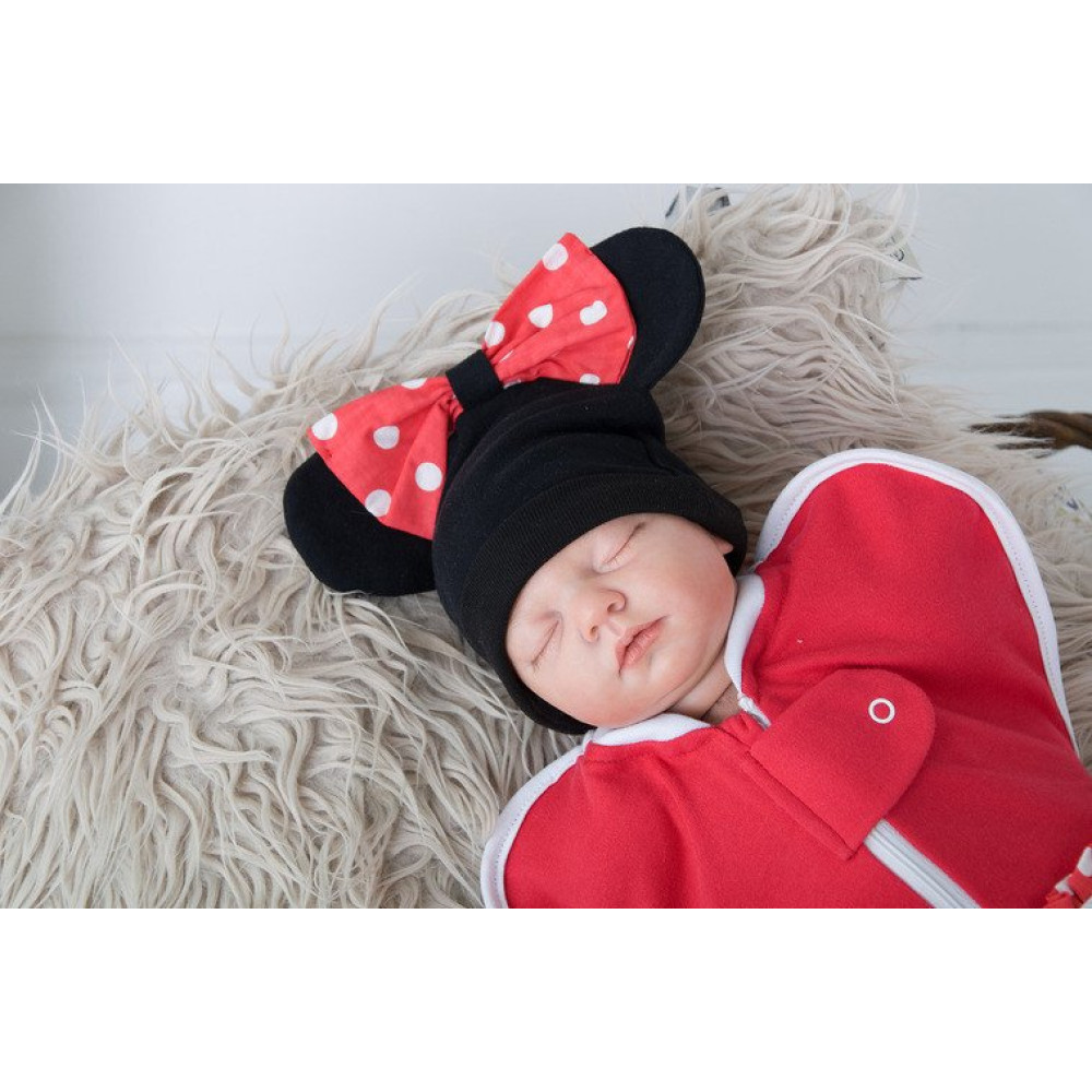 Пеленка-кокон на молнии Минни Маус + шапочка MagBaby (0-3 мес.)