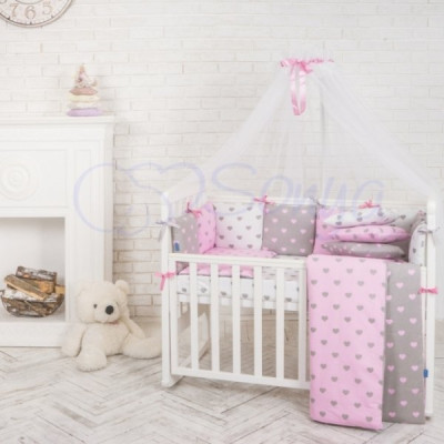 Комплект Маленькая Соня Baby Design серо-розовые сердца 7 предметов