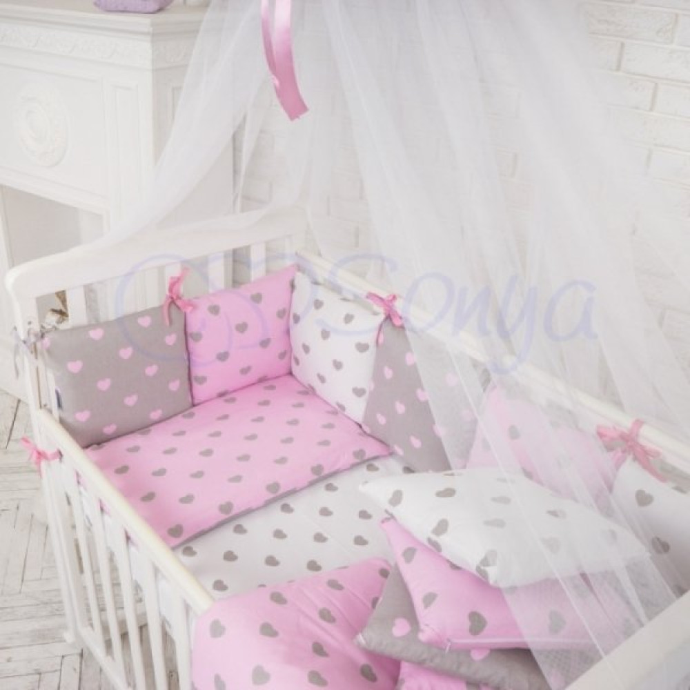 Комплект Маленькая Соня Baby Design серо-розовые сердца 7 предметов