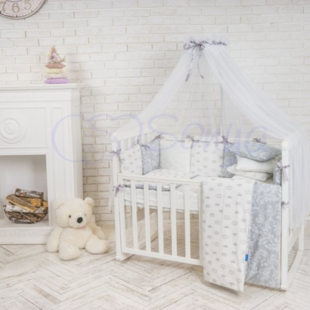Комплект Маленькая Соня Baby Design Premium короны серый 7 предметов