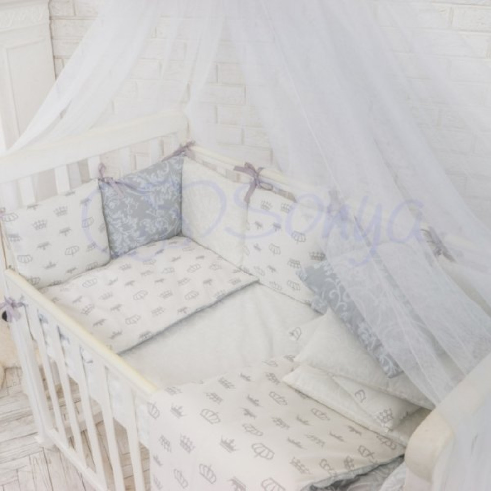 Комплект Маленькая Соня Baby Design Premium короны серый 7 предметов