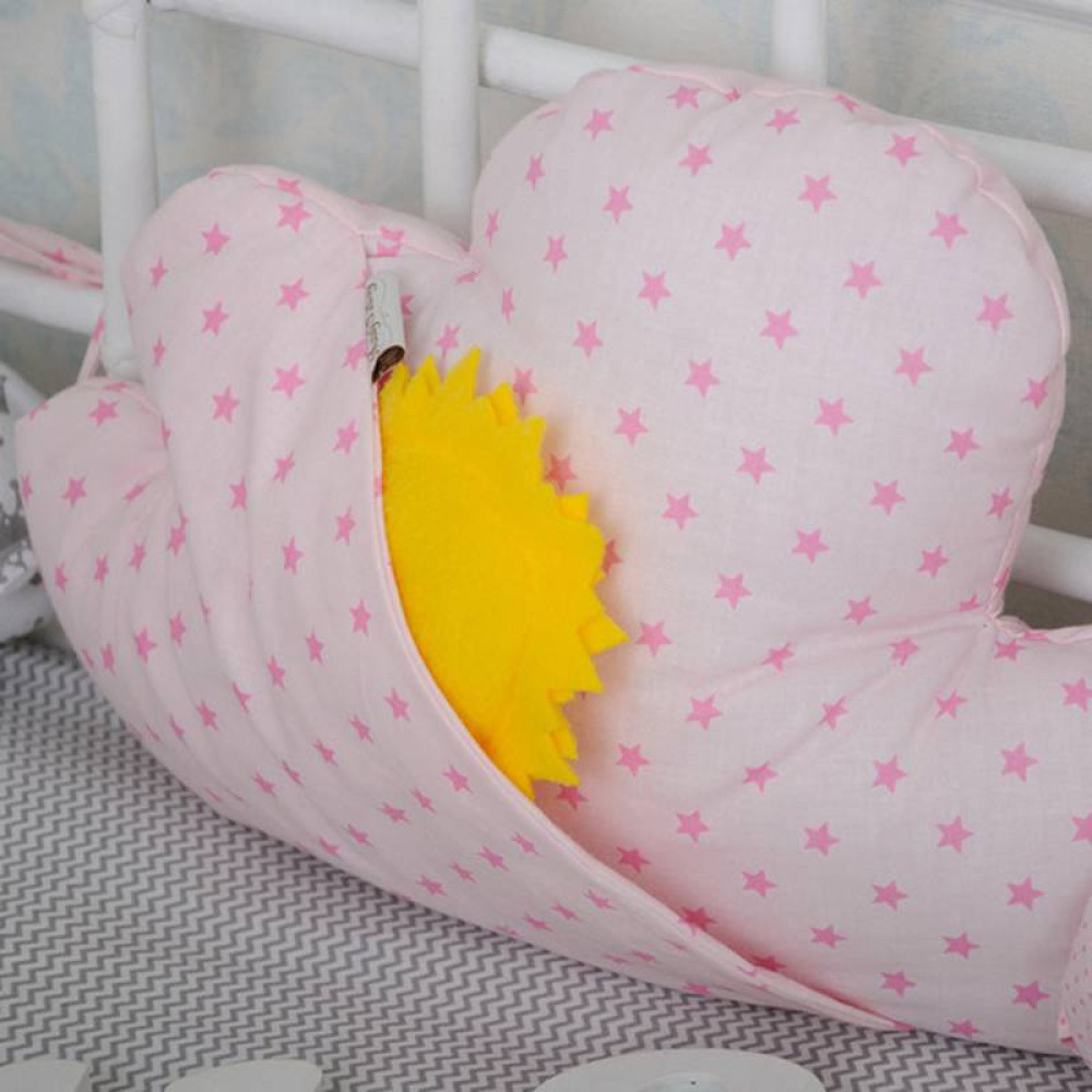 Комплект бортиків в ліжечко + простирадло MagBaby хмарки для дівчаток