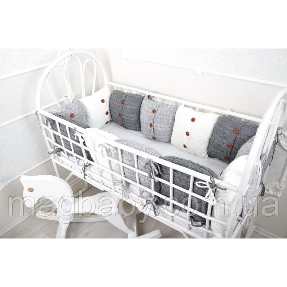 Комплект вязаных бортиков в кроватку MagBaby серый