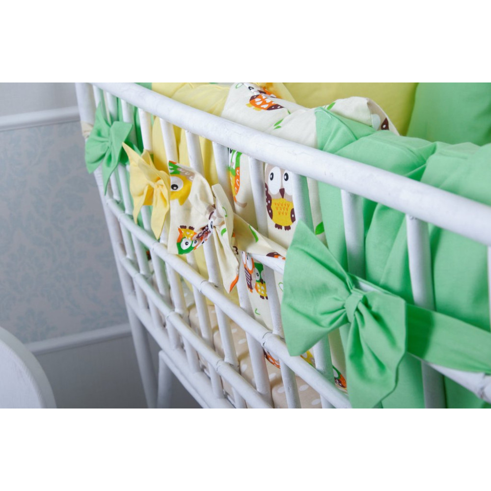 Комплект бортиков в кроватку + простынь MagBaby Классик Весенние совушки
