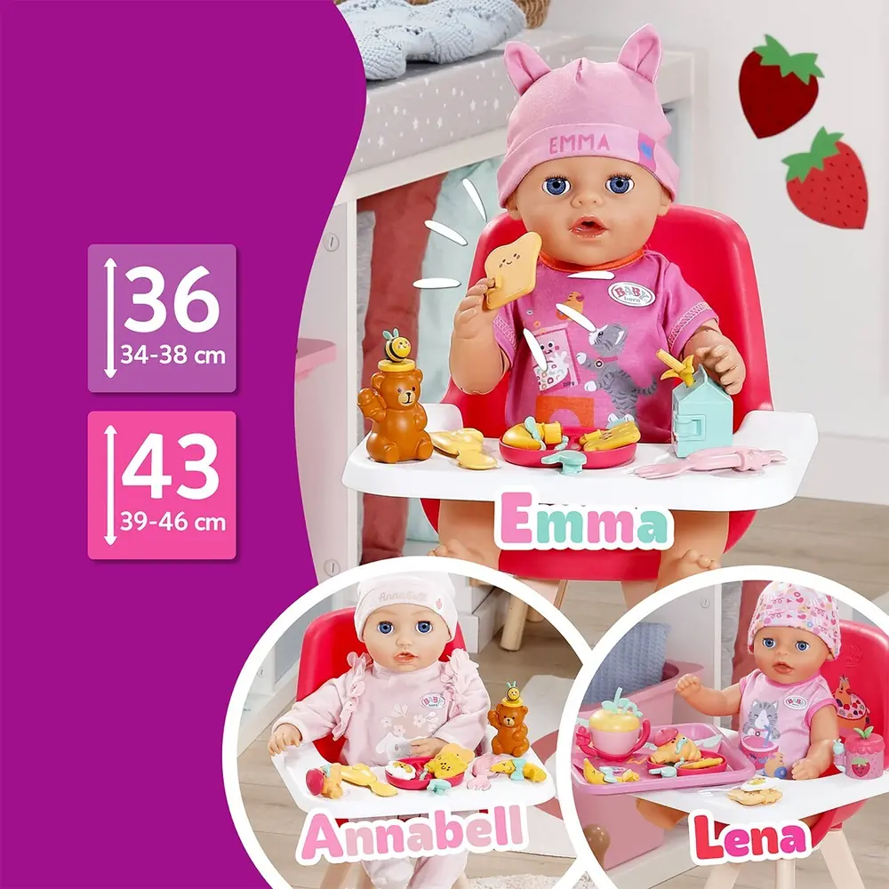 Лялька за столиком із позначками розмірів 36 і 43