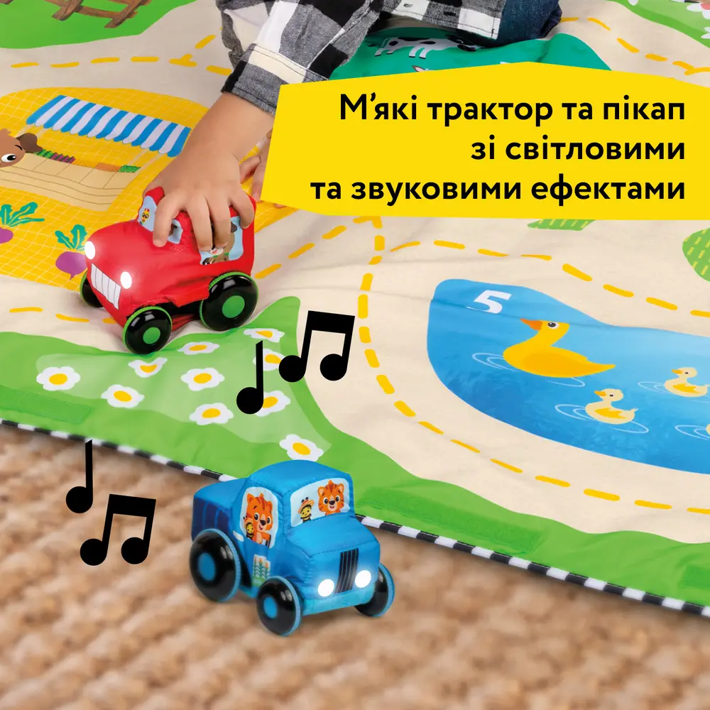 Мʼякі трактор і пікап зі світловими та звуковими ефектами з набору Baby Einstein Busy Barnyard