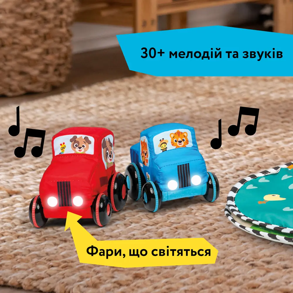 Мʼякі трактор і пікап Baby Einstein Busy Barnyard зі світними фарами
