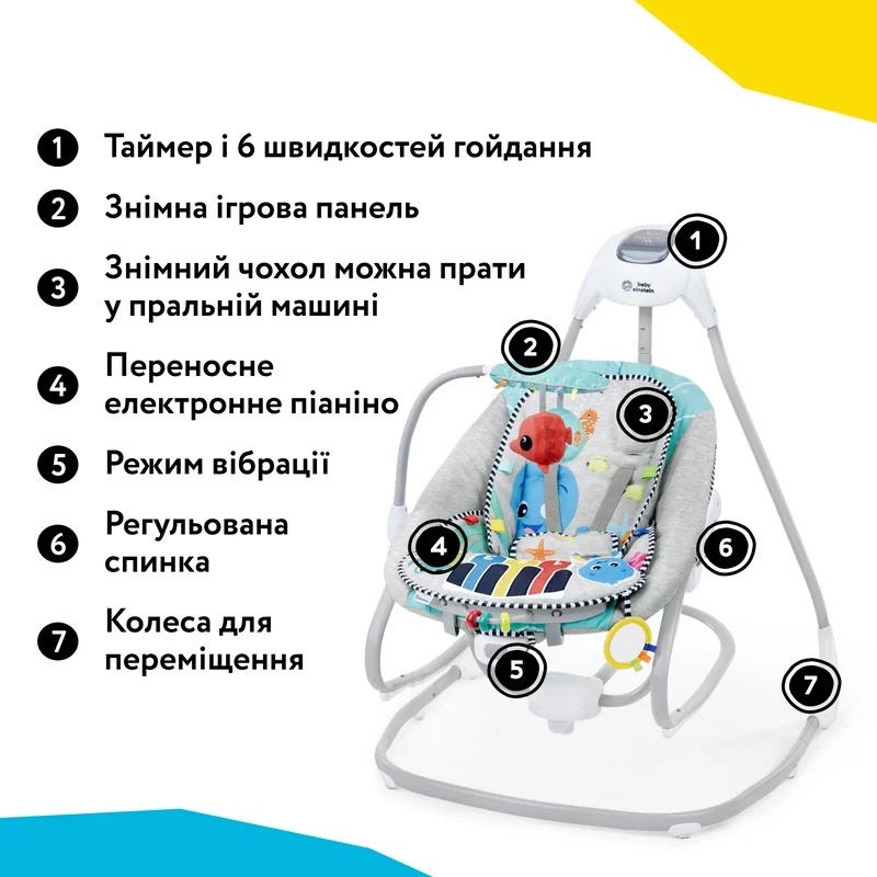 Крісло-гойдалка для дітей від народження Baby Einstein Kick to It 4в1