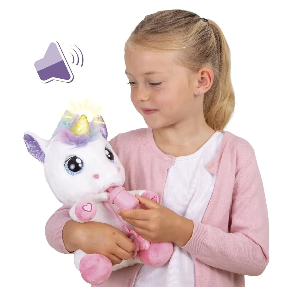 Дівчинка тримає єдинорога, позначка звуку поруч