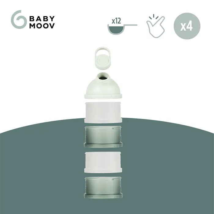 Вместимость до 12 ложек, Babymoov Babydose - дозатор сухой молочной смеси, 4 x 60 мл • Mineral Green