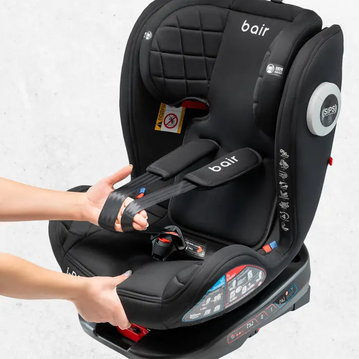 5-точечные ремни безопасности, Bair i-Drive 360 - автокресло для детей (с рождения до 12 лет / 40 - 150 см), поворотное (360°), крепление ISOFIX • CB-04 Choco-Black