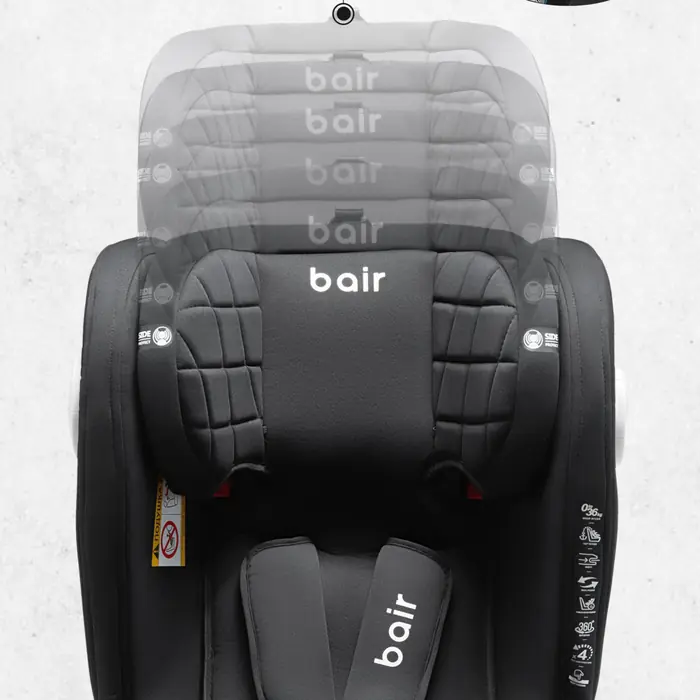 Регулируемый подголовник, Bair i-Drive 360 - автокресло для детей (с рождения до 12 лет / 40 - 150 см), поворотное (360°), крепление ISOFIX • CB-04 Choco-Black