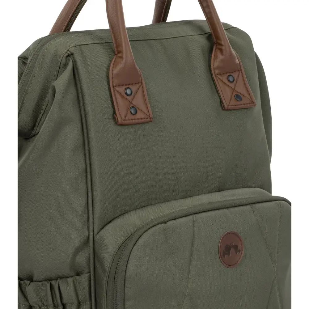 Шкіряні ручки та логотип на рюкзаку Bebe Confort Changing Backpack Mineral Green