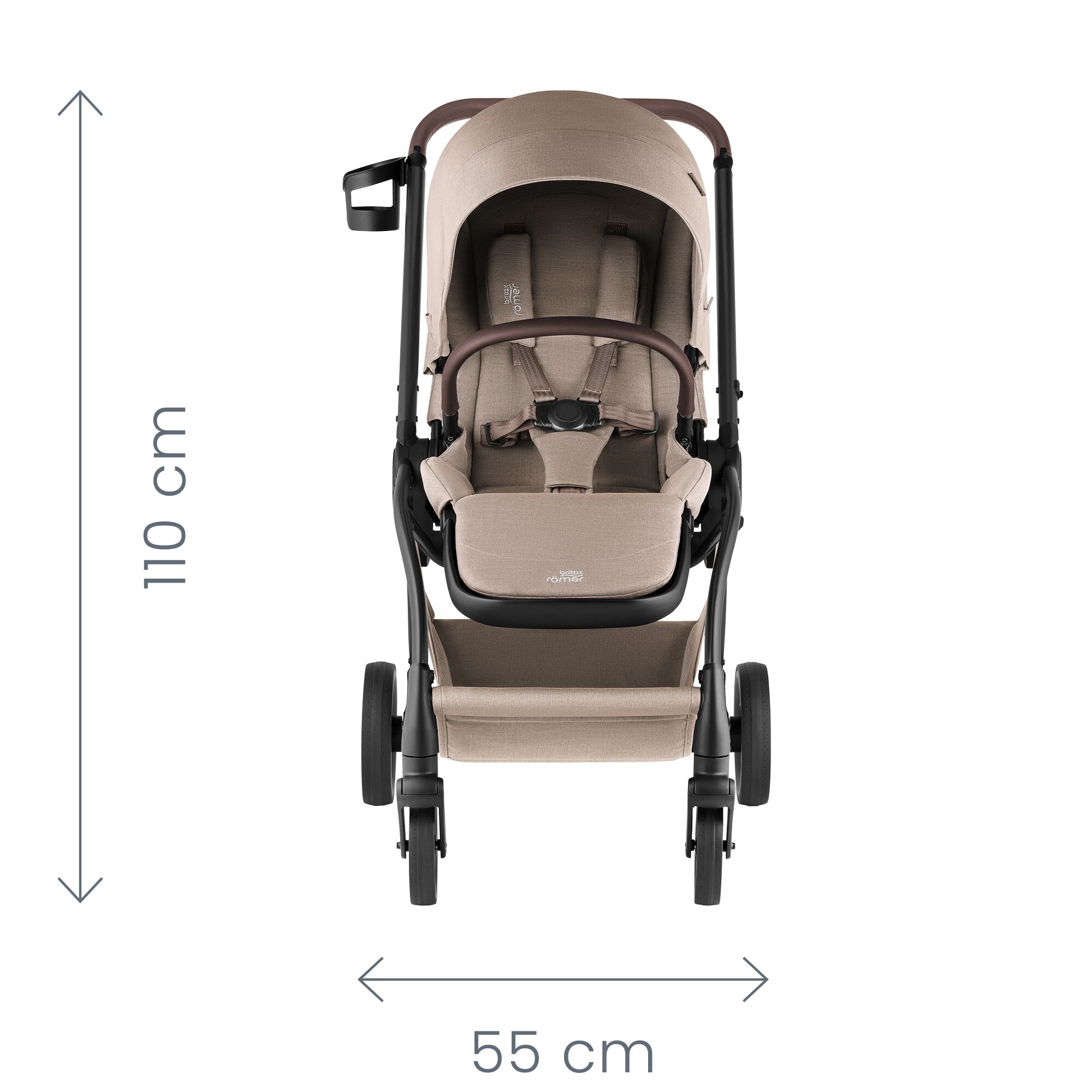 Розміри прогулянкової коляски Britax Römer RIO: висота 110 см, ширина 55 см