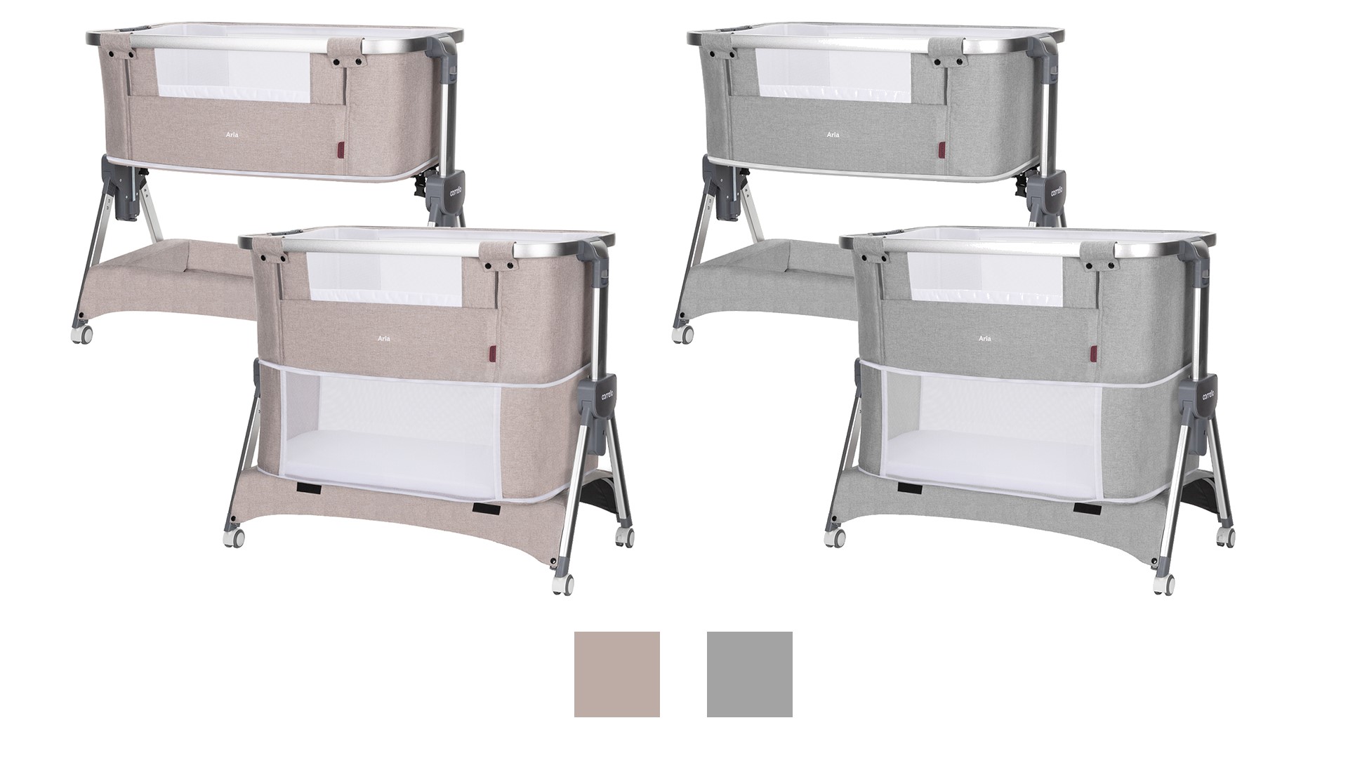 Цвета кроватки-манежа Carrello Aria 3 в 1: Cream Beige и Silver Grey