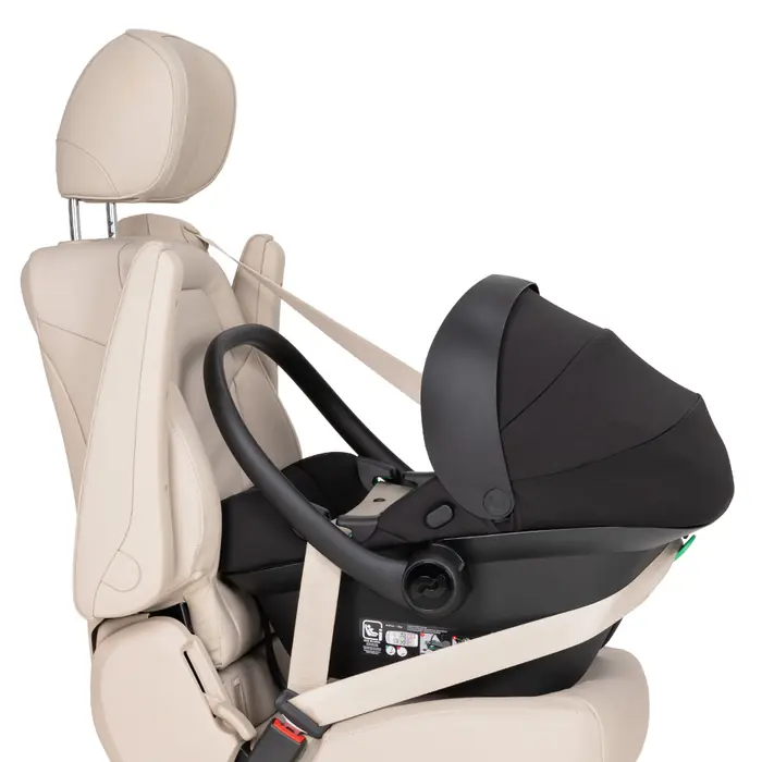 Крепление штатным ремнем, Carrello Nova CRL-16101/3 - автокресло для новорожденного i-Size с поворотной базой ISOFIX, автолюлька (0 - 15 месяцев / 40 - 87 см) • Black Line