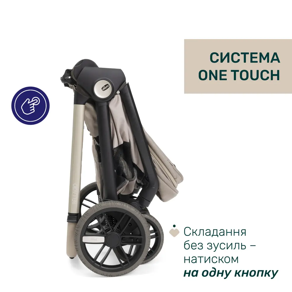 Chicco Bellagio Primo у складеному вигляді, система складання OneTouch