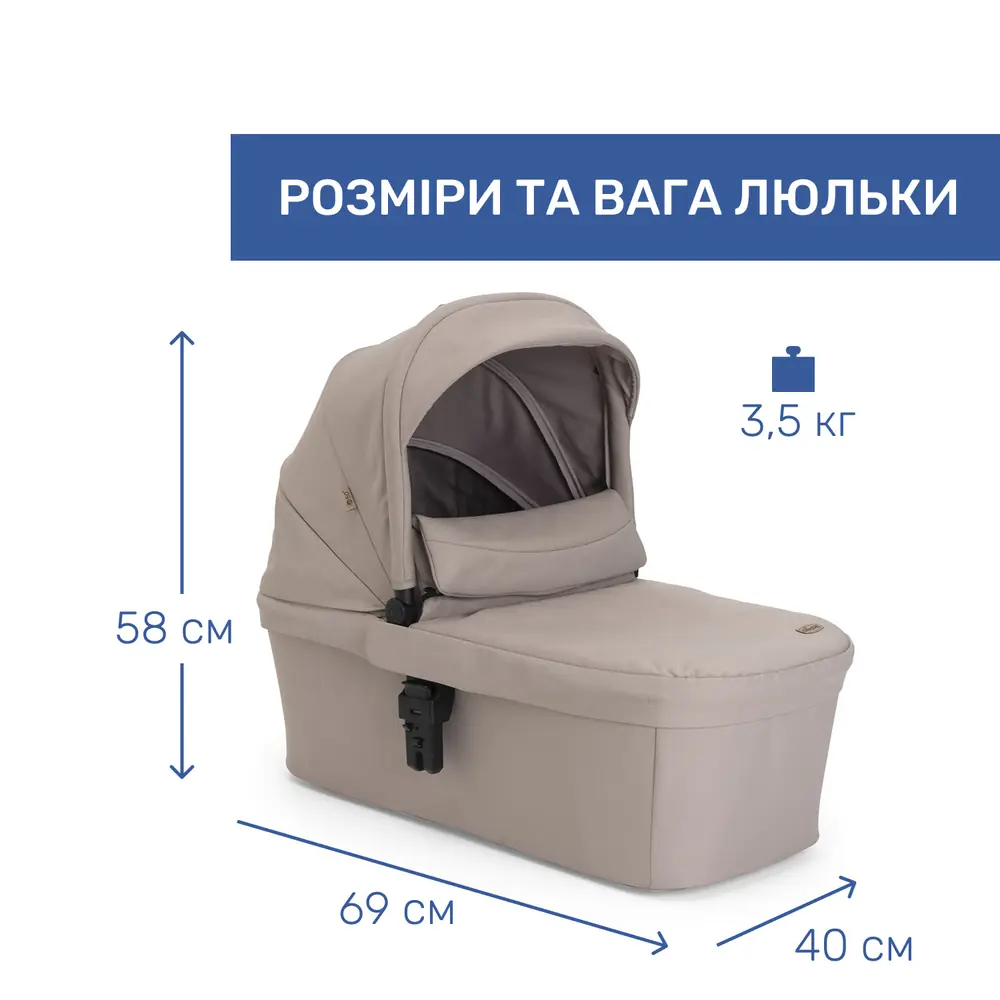 Люлька Chicco Seety: розміри 69 × 40 × 58 см і вага 3.5 кг