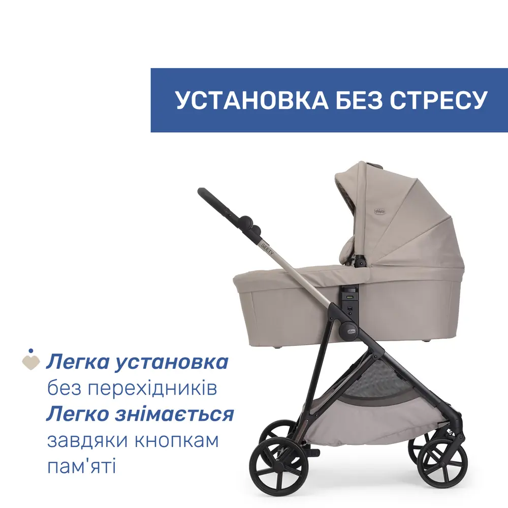 Установка люльки Chicco Seety на шасі без адаптерів