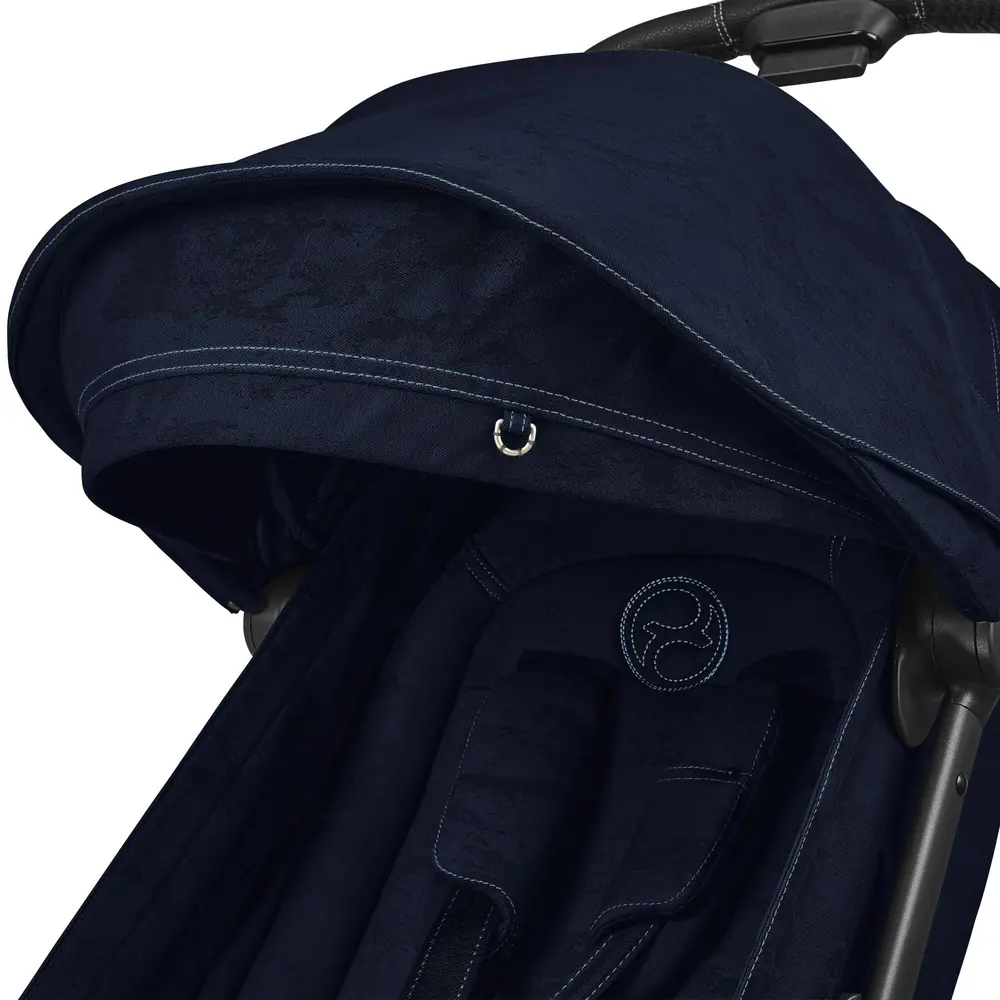 Капюшон UPF50+ із сітчастим віконцем, Cybex Coya - легка прогулянкова коляска для подорожей, ультракомпактний візок преміум (ручна поклажа), з колекції Rebellious Luxury • Denim Blue